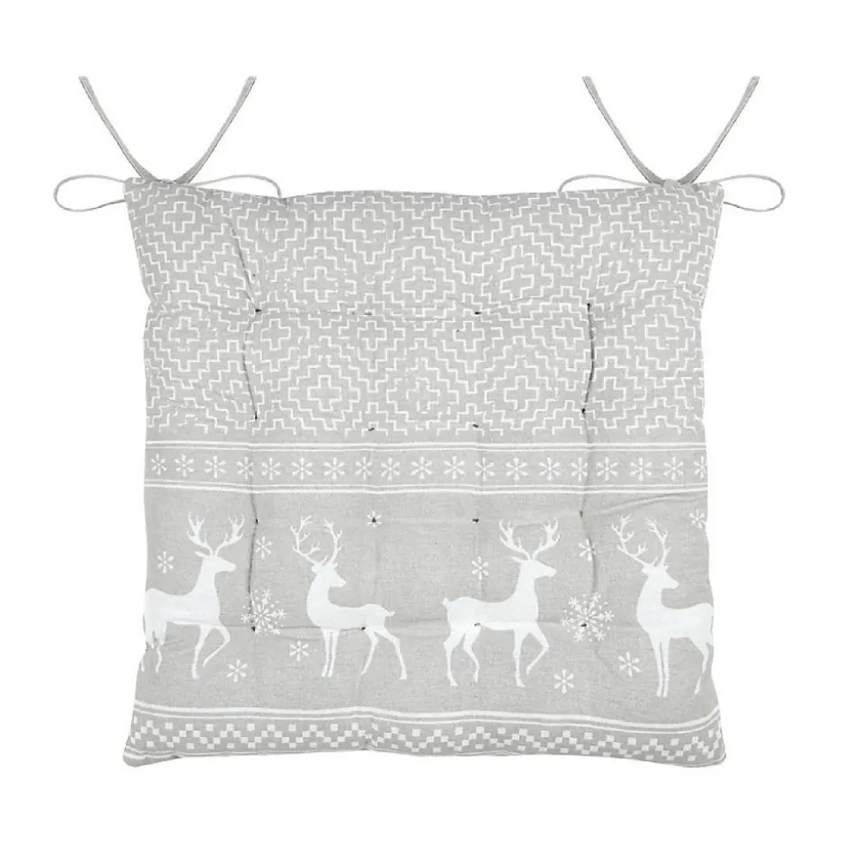 Galette de chaise cerf style montagne en coton (40x40 cm - Naturel)