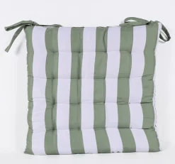 Galette de chaise déperlante coton rayé vert L.45 x l.45 ep.4cm Ornami