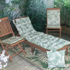Galette de Chaise Extérieure Réversible en Tissu Déperlant 40x40, Imprimé Vert Palme, Lot de 2