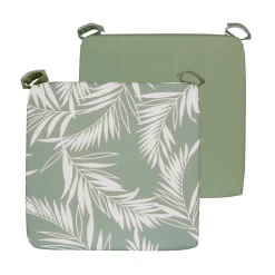 Galette de Chaise Extérieure Réversible en Tissu Déperlant 40x40, Imprimé Vert Palme, Lot de 2