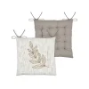 Galette de chaise feuillage - Effet matière en coton brodé (38x38 cm - Ecru)