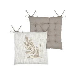 Galette de chaise feuillage - Effet matière en coton brodé (38x38 cm - Ecru)