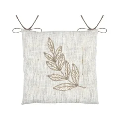 Galette de chaise feuillage - Effet matière en coton brodé (38x38 cm - Ecru)