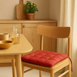 Galette de chaise rouge motifs feuillage 40cm