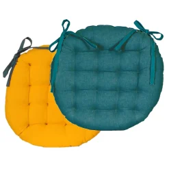 Galettes de Chaise Bicolores - lot de 2 - D.40cm - Bleu Canard et Moutarde, DYLREV