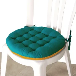 Galettes de Chaise Bicolores - lot de 2 - D.40cm - Bleu Canard et Moutarde, DYLREV