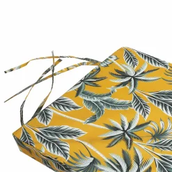 Gallette de chaise carré imperméable imprimé jungle jaune et vert L.38 x l.38 x ep.8cm Deco&co