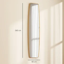 Grand miroir mural ovale design pleine longueur L.40 x H.160 cm cadre métal doré