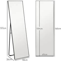 Grand miroir pleine longueur rectangulaire 50 x 160 cm - miroir sur pied ou mural - noir