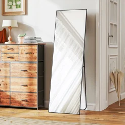 Grand miroir pleine longueur rectangulaire 50 x 160 cm - miroir sur pied ou mural - noir