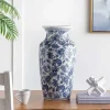 Grand vase céramique floral blanc et bleu 30x30x61cm