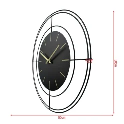 Grande Horloge Murale Analogique en Métal Noir Or 50 cm