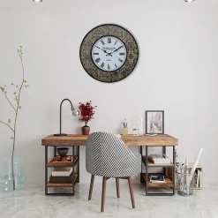 Grande Horloge Murale Blanche Bleue Mdf Metal pour Cuisine Salon