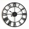 Grande horloge murale ronde en métal style vintage, silencieuse, sans tic-tac, à piles, 40 cm, noire, chiffres romains
