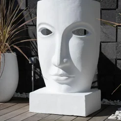 Grande statue de jardin visage design blanc