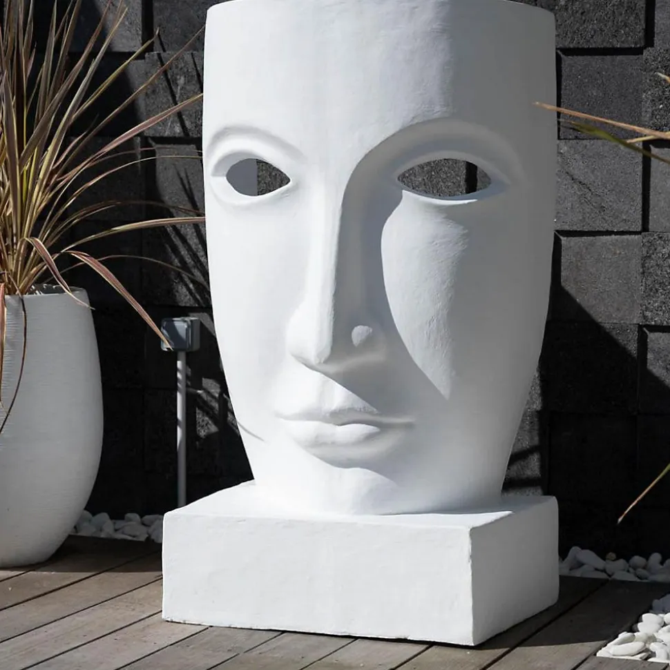 Grande statue de jardin visage design blanc