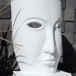Grande statue de jardin visage design blanc