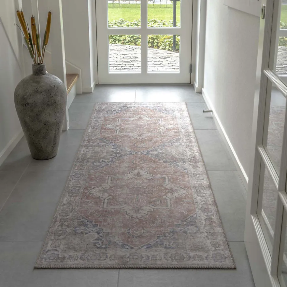 Havana I - Tapis vintage en chenille - Orange et bleu - 80x200cm