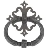Heurtoir de porte fer sur rosace carré ajourée vieil argent argent antique