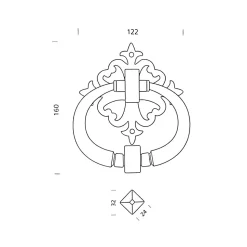 Heurtoir de porte fer sur rosace carré ajourée vieil argent argent antique