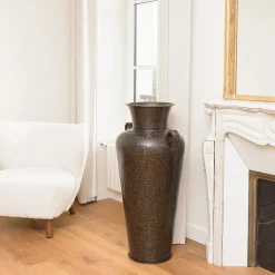 HONORE - Vase alu avec anses L45cm H1m couleur cuivre noir antique