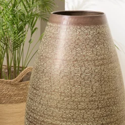 HONORE - Vase alu L40cm H70cm vert vieilli motifs arabesques fleuris