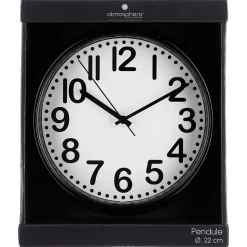 Horloge bord arrondi - D22 cm - Noir- Atmosphera