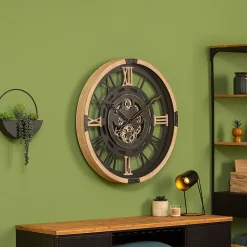 Horloge mécanique bois D80cm - Atmosphera