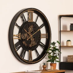 Horloge mécanique Clark métal noir D110cm - Atmosphera