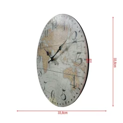 Horloge Murale avev Carte Du Monde Mdf Brun Gris Style Rétro pour Cuisine