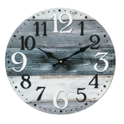 Horloge Murale Blanc Gris Bleu Mdf Shabby Rond 33,8x33,8x4