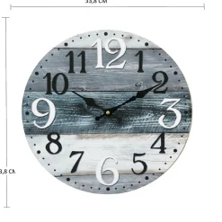 Horloge Murale Blanc Gris Bleu Mdf Shabby Rond 33,8x33,8x4