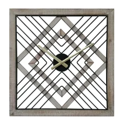 Horloge Murale Carrée en Métal Mdf Noir Brun Style Moderne