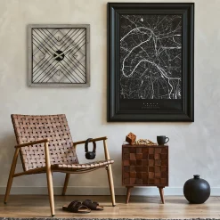 Horloge Murale Carrée en Métal Mdf Noir Brun Style Moderne