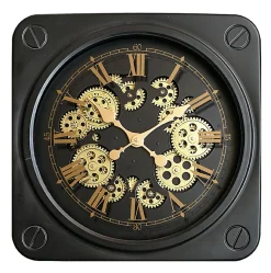 Horloge murale carrée noire et dorée 45 x 45 cm