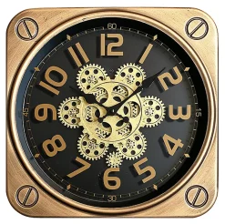 Horloge murale carrée noire et dorée 35 x 35 cm