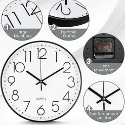 Horloge murale de 30 cm pour salon, chambre, bureau, cafétéria, salle à manger, style rétro européen (noir)