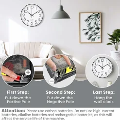 Horloge murale de 30 cm pour salon, chambre, bureau, cafétéria, salle à manger, style rétro européen (noir)