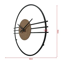 Horloge Murale Design Moderne Mdf Métal Noir Brun 50 cm