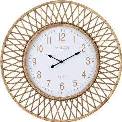 Horloge murale en rotin contreplaqué naturel blanc 61.5x2.5x61.5 cm