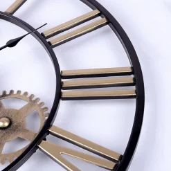 Horloge Murale Géante Métal 60cm, Engrenages Or Industrielle Silencieuse Chiffres Romains pour Salon Bar Restaurant