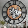 Horloge Murale Industrielle Engrenages Géante Chiffres Romains 57 cm, Noire, pour Salon Bar Bureau