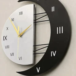 Horloge Murale Moderne Design Silencieuse Horloge Cuisine Cadre en Forme de Lune Créative Horloge de Décoration pour la Maison