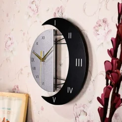 Horloge Murale Moderne Design Silencieuse Horloge Cuisine Cadre en Forme de Lune Créative Horloge de Décoration pour la Maison