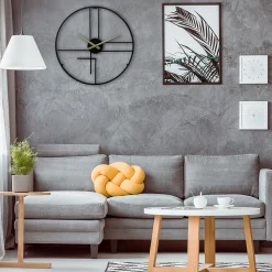 Horloge Murale Moderne Noir Jaune Métal Design Minimal pour Maison Bureau