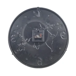 Horloge Murale Métal, Design Mappemonde, Gris Foncé Brun Cuivré, Salon Cuisine 45 cm