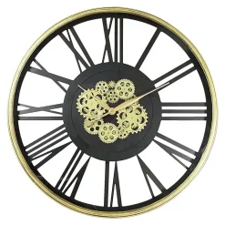 Horloge murale noire et dorée Ø 80 cm