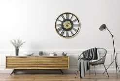 Horloge murale noire et dorée Ø 80 cm
