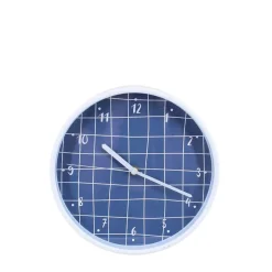 Horloge murale ronde bleu quadrillage blanc 25cm