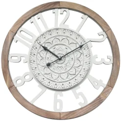Horloge Murale Rétro Bois Blanche Salon 55x55x5